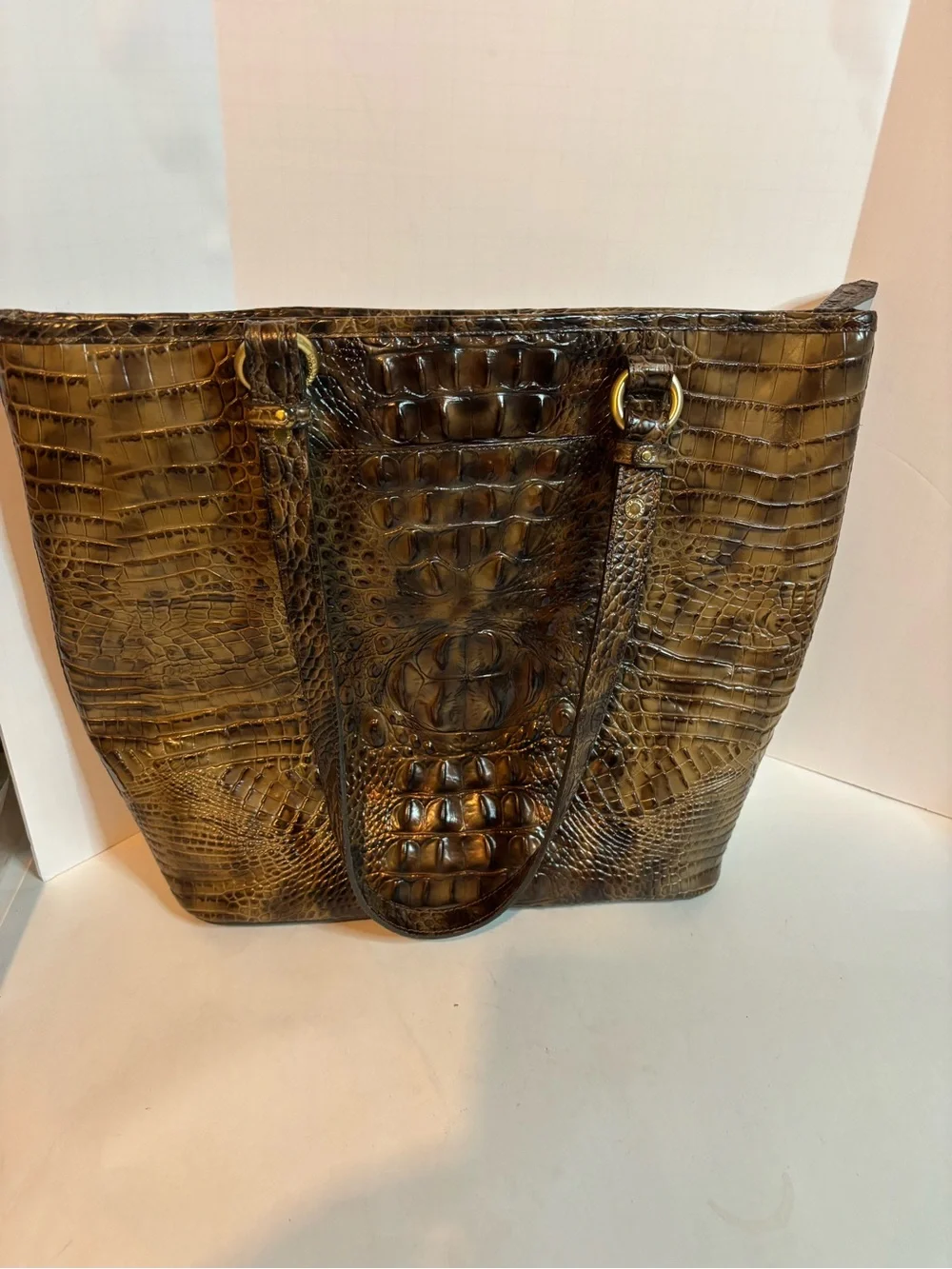 Brahmin Metallic Brown Croc-Embossed Tote